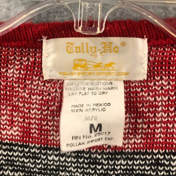 Tally-Ho Sweater Womens M Fair Isle Red Black Nordic Cardigan Sweater Christmas - Picture 3 of 8